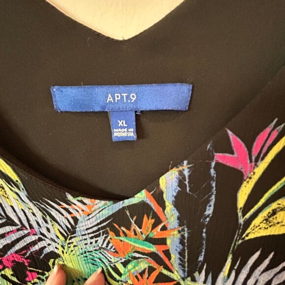 APT. 9 Womens Black multi-color floral dressy tank top Size XL - Picture 3 of 6
